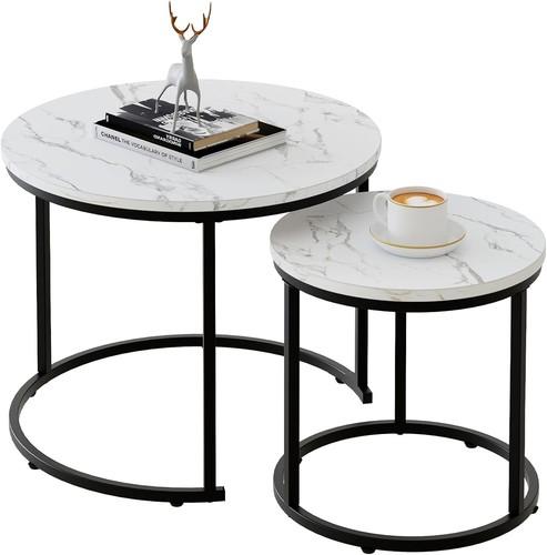 Round white faux marble - faux, wooden